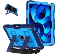 Ovenoe or iPad Air 11 Inch Case M3/M2 (2025/2024), iPad Air 5th/4th Generation Case (2022/2020), with Shoulder Strap, Fully-Body Rugged Shockproof Kids Cover with Built-in Stand, Navy Blue + Blue