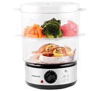 OVENTE 2 Tier Electric Food Steamer for Cooking Vegetables, Stainless Steel Base, Stackable and Dishwasher Safe Baskets, 400W with Auto Shutoff and 60-Minute Timer, 5 Quart Capacity, Silver FS62S