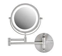 OVENTE 7 inch Lighted Wall Mount Makeup Mirror with 1X/7X Magnification, Cordless Double Sided Magnifying Round Vanity Mirror, 360° Swivel Design, Extendable and Folding Arm, Nickel Brushed