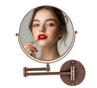 OVENTE 9" Wall Mounted Makeup Mirror with 1X/10X Magnification, Double Sided Magnifying Round Bathroom Vanity Mirror, 360° Swivel Design, Extendable and Folding Arm, Antique Bronze MNLFW90ABZ1X10X