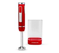 OVENTE Electric Cordless Immersion Hand Blender 200 Watt 8-Mixing Speed with Stainless Steel Blades, Heavy-Duty Portable & Rechargeable Perfect for Smoothies, Puree Baby Food & Soup, Red HR781R