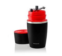 Ovente Mini Manual Coffee Bean & Herb Grinder Mill with Ceramic Burr 10.8 Oz Insulated Stainless Steel Cup w/Dripper Filter Espresso Aeropress Home Kitchen Outdoors Travel Camping Black Red CMB281R