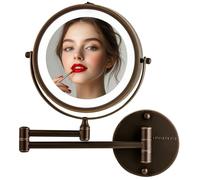 OVENTE Wall Mount LED Lighted Makeup Mirror, Battery Operated, 1x/10x Magnification, 7 Inch, Antique Bronze (MFW70ABZ1X10X)