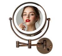 OVENTE Wall Mounted Lighted Makeup Vanity Mirror, 9" Hard Wired Double Sided 1X/7X Magnifying Bathroom Mirror, Dimmable LED Lights, 360° Rotation and 14" Extendable Arm, Antique Brass MPWD3185AB1X7X