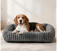 Oveppy Dog Bed for Medium Large Dogs, Super Soft Rectangle Washable Dog Beds, Warming Furry Pet Bed with Removable Zipper Cover, Grey, 63x53x21cm