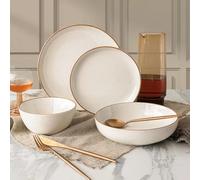 Over & Back Stoneware Dinnerware 16 Piece Set | NAEM (White)