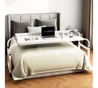 Over Bed Desk Height Adjustable 65-95cm，Over The Bed Table With Wheels Width Adjustable 115-210cm，Elderly Dining Table For Hospital And Home(Color:White)