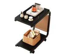 Over Bed Table with Wheels, Movable Sofa Side Table with Storage Pockets, Space-Saving C-Shaped Design for Living Room and Bedroom