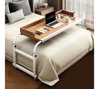Over-Bed Tables With Wheels Lap For Crafting, Swivel Over The Bed Adjus Computer Trolley Black Swivel Top For Recliner Riser(Color:Wood+)