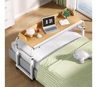 Over-Bed Tables With Wheels Tall Desk,For Divan Overbed Lap Desk Computer Stand Laptop Adjus For Disabled(Color:Wood+)