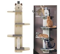 Over-Door Cat Climber with Removable Mats and Scratching Post, Space-Saving Multi-Level Shelf for Play and Rest