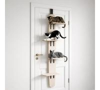 Over Door Cat Tree Climbing Shelf, 170cm 4 Perches Door-Mounted Cat Climber Shelves Wooden Cat Ladder with Removable Soft Mat for Indoor Space Saving 4-Tier Kittens Tower Beige