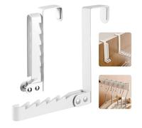Over Door Clothes Drying Rack 2Pcs Folding Steel Hanging Coat Rack Foldable Portable Over Door Clothing Hangers with 5 Grooves Behind Door Clothes Drying Hook Hanger for Clothes Coat Jackets (White)