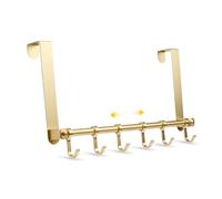 Over Door Hanger, Over the Door Hook Moving 6-Hooks,Back of Door Hooks for Hanging, Aluminum Door Hanger for Towel Robe Hat Bag, Door Hook for bedrooms, Behind Back of Door Bathroom (Gold)