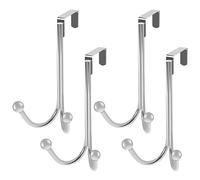 Over Door Hangers, 4 Pack Heavy Duty Stainless Steel Over Door Hooks Silver Vintage Coat Towel Shower Hooks Double Hanging Storage Rack for Hat Bag Jacket