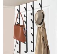 Over Door Hooks, 4 Pack 7-Hook Space-Saving Door Hanger for Clothes, Towels, Coats, Hats, No Drilling Over The Door Hanger for Bedroom, Bathroom, Wardrobe, Black
