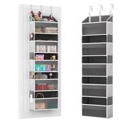 Over Door Organiser with 5 Front & 10 Mesh Side Pockets, 50LB Weight Capacity Hanging Storage Organiser Multi-Room Space-Saving Design with 3 Sturdy Hook for Closet, Bathroom, Kitchen, Pantry, Grey