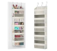 Over Door Organiser with 5 Front & 10 Mesh Side Pockets, 50LB Weight Capacity Hanging Storage Organiser Multi-Room Space-Saving Design with 3 Sturdy Hook for Closet, Bathroom, Kitchen, Pantry, Beige