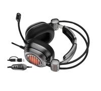 Over-ear gaming headphones with head-mount cord earbuds feature 53mm drivers to enhance sound light weight