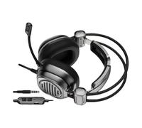 Over-ear gaming headphones with head-mount cord earbuds feature 53mm drivers to enhance sound light weight