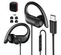 Over Ear Headphones Wired Earbuds USB C with Ear Hook&Mic for iPhone 17 16 Pro Max 15,Type C Sport Headphones Wrap Around Ear Buds with Loop Mic for Samsung S26 Ultra S25 S24 Running Gym Workout,Black