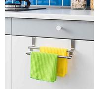 Over Kitchen Cabinet Door Towel Rail Hanger Holder Storage, Towel Bar Bathroom Towel Shelf Stainless Steel Double Pole Bath Towel Rack Towel Hanging Rod No Drilling(Sliver)