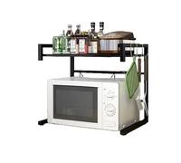 Over Microwave Shelf Unit in Black Metal | Adjustable Shelf Width | Expandable Microwave Stand | Kitchen Storage Rack | Kitchen Worktop Organiser