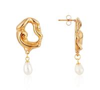 Over & Over Gold Molten Freshwater Pearl Drop Earring - Gold