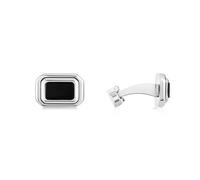 Over & Over Silver Men's Stainless Steel Black Agate Cufflinks - Silver