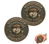 "Over Par Old Bastards" Golf Coin - Funny Golf Challenge Coin for Men with Whiskey Design, “100% Over Par” & “Lifetime Member” Inscription Perfect Gag Gift for Golfers, Friends (2pcs)