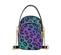 over Shoulder Handbags Lady Quilted Chain Strap Phone Wallet Handbag Cute Print Zipper Lady Crossbody Bag Black Leopard Spots Gradient Blue
