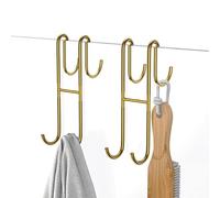 Over Shower Glass Door Hook, 2 Pack Gold Stainless Steel Extended Shower Door Hooks, Bathroom Frameless Drilling-Free Hanger, Double Side Towel Hooks, for Bathing Suits, Robe, Loofah, Shaver