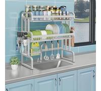 Over-Sink Dish Drainer Space-Saving Kitchen Dish Rack With Drain Tray Suitable For Over-Sink And Countertop Dish Drainers,Double-Layer Full Set-85Cm/33In