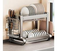 Over Sink Dish Drying Rack 2/3-Tier inless Steel Kitchen Metal Shelf for Plates Bowls Pots - Space-Saving Dish Rack (Gray 16.9in)