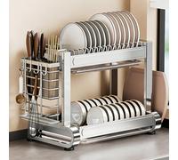 Over Sink Dish Drying Rack 2/3-Tier inless Steel Metal Counter Shelf for Plates Bowls & Pots Space-Saving Kitchen Sto Silver 55.5cm/21.9in