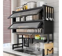 Over Sink Dish Drying Rack 4 Tier, Large Drainer with Protective Cover