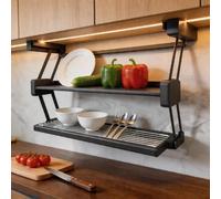 Over-Sink Dish Drying Rack - Foldable 2-Tier Kitchenwith Hydraulic System - Space-Saving Dish Rack for Small Kitchens (90x18x44cm) - Efficient Kitchen Storage Solution