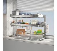 Over Sink Dish Drying Rack, Stainless Steel 1-2 Tier Expandable Shelf for Kitchen Storage, Space-Saving Counter Organizer