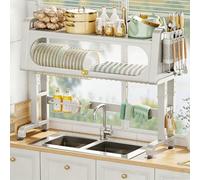 Over Sink Dish Drying Rack with Adjustable Height 3Tier Dish Drainer Organizer for Kitchen Counter SpaceSaving Cabinet Rack White 77cm/30.3in