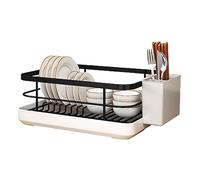 Over Sink Dish Drying Rack with Drip Tray & Cutlery Holder, Scratch-Resistant, Slip-Resistant, Space-Saving ABS Kitchen Organizer, Black 34x26x15CM for Easy Drying & Storage