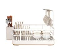Over Sink Dish Drying Rack with Drip Tray & Cutlery Holder - Space-Saving, Scratch-Resistant, Removable Basket, Durable ABS Material - 34x26x35CM, Kitchen Organizer