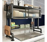 Over Sink Dish Drying Rack with Dustproof Cover - Space-Saving Kitchen nizer for Dishes, Plates, Bowls, Cups & Pot Lids - Includes Cutlery Holder & Efficient Drying Solut