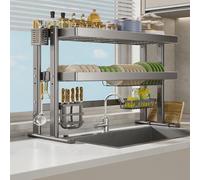 Over-Sink Dish Rack, 2-Tier Full Set Stainless Steel, Space-Saving, 29in(75cm) - Holds Dishes/Glasses