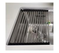 Over-Sink Dish Rack 37-47cm Portable Stainless Steel with Wheels Foldable Sink Cover Included (Black 43x24cm/16.9x9.4in)