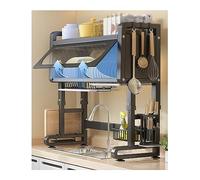 Over Sink Dish Rack,Dish Drainer Rack, Over The Sink Dish Drying Rack with Cover and Drain Board, Adjustable Height Snap-On Design, 3 Tier Large Capacity Dish Rack,