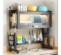 Over Sink Dish Rack with Flip DoorSpaceSaving Kitchen Organizer for Small Spaces Stylish Storage Solution for Dishes Draining and Drying Stand
