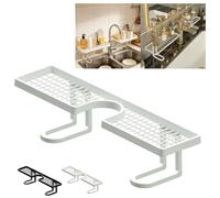 Over Sink Faucet Storage Rack, Behind the Faucet Sink Organizer U, Large Capacity Drain Tray, Waterproof, Rustproof, No Drilling, for Toothbrush Cups, Cosmetics, Kitchen (White, 60 cm/23.62 in)
