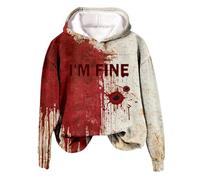 over Sized Hoodies Women's 2024 Halloween Autumn/Winter Trendy Sweater Bloody Letter Printed Hooded Sweatshirt Off Shoulder Long Sleeved Sweater Top (XXL) Wine