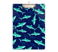 Over the Bed clipboard Shark School Turquoise Dark Blue Waterproof for Clip Board Teacher Size 9 x 12.5 Tabla para escribir con Clip
