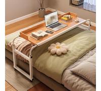 Over The Bed Table On Wheels Adjustable, Overbed Table Computer Laptop Table Rolling Tray Table for Laptop and Writing in Living Room Adjustable Overbed Table for Home Office Use(Color:Wood